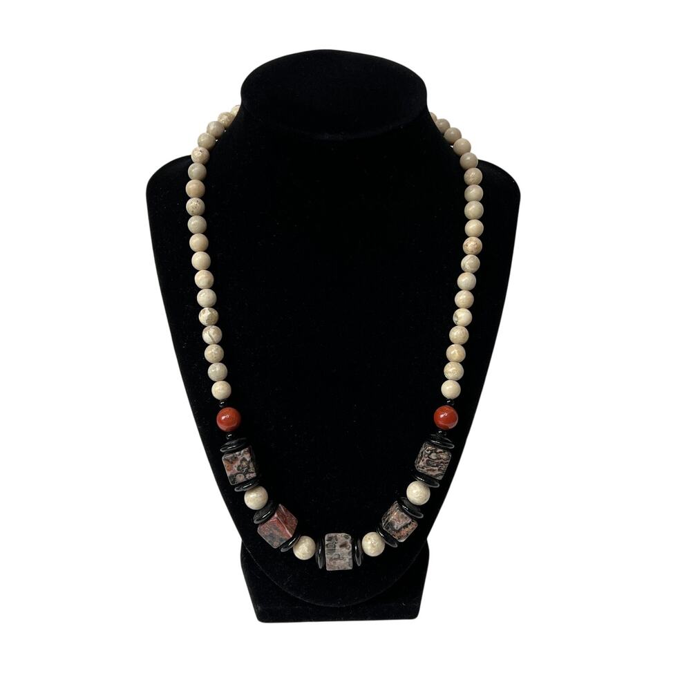Womens Beaded Necklace Natural Stones Earthy Mixed Beads Geometric Boho